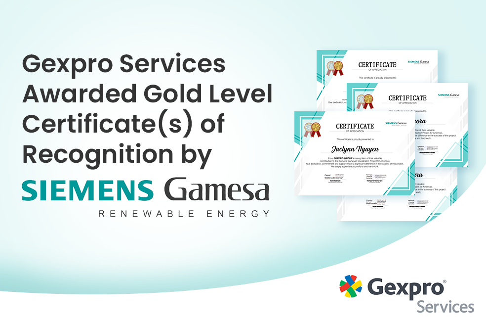 Gexpro awarded Gold Level Certificate of Recognition