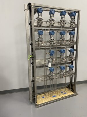 Fully assembled transmitter stand with mounted instruments, ready for deployment.